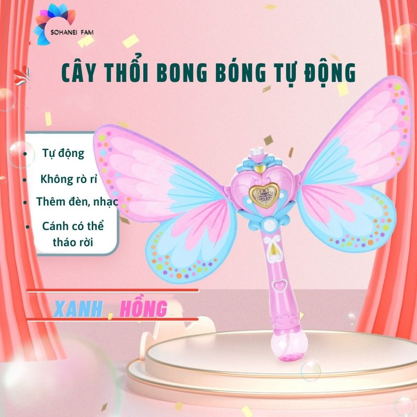 Cây đũa thần tạo bong bóng tự động cánh bướm siêu xinh có đèn và nhạc -sohanei fam -đồ chơi thổi bong bóng