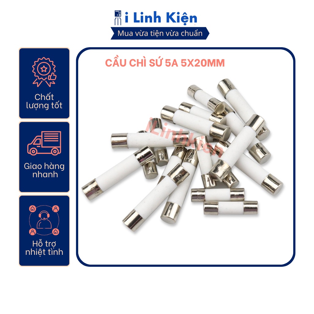 Cầu chì sứ 5a 5x20mm túi 10 con.