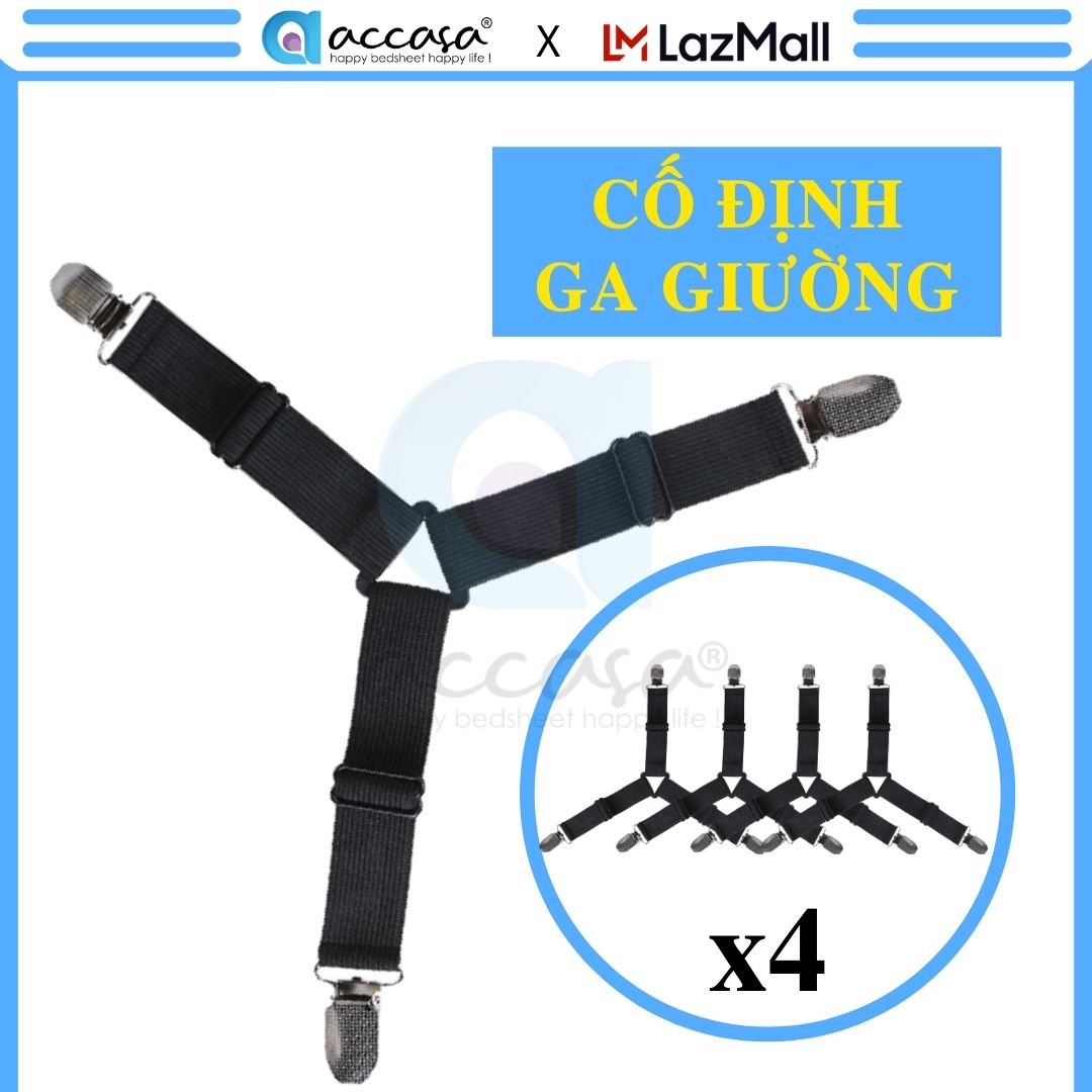 Cố định ga giường bằng bộ 4 kep ga giường 4 góc ACCASA tiện dụng chống xê dịch đai thun co dãn tốt 30cm thích hợp cho cả ga trải giường ga bọc giường