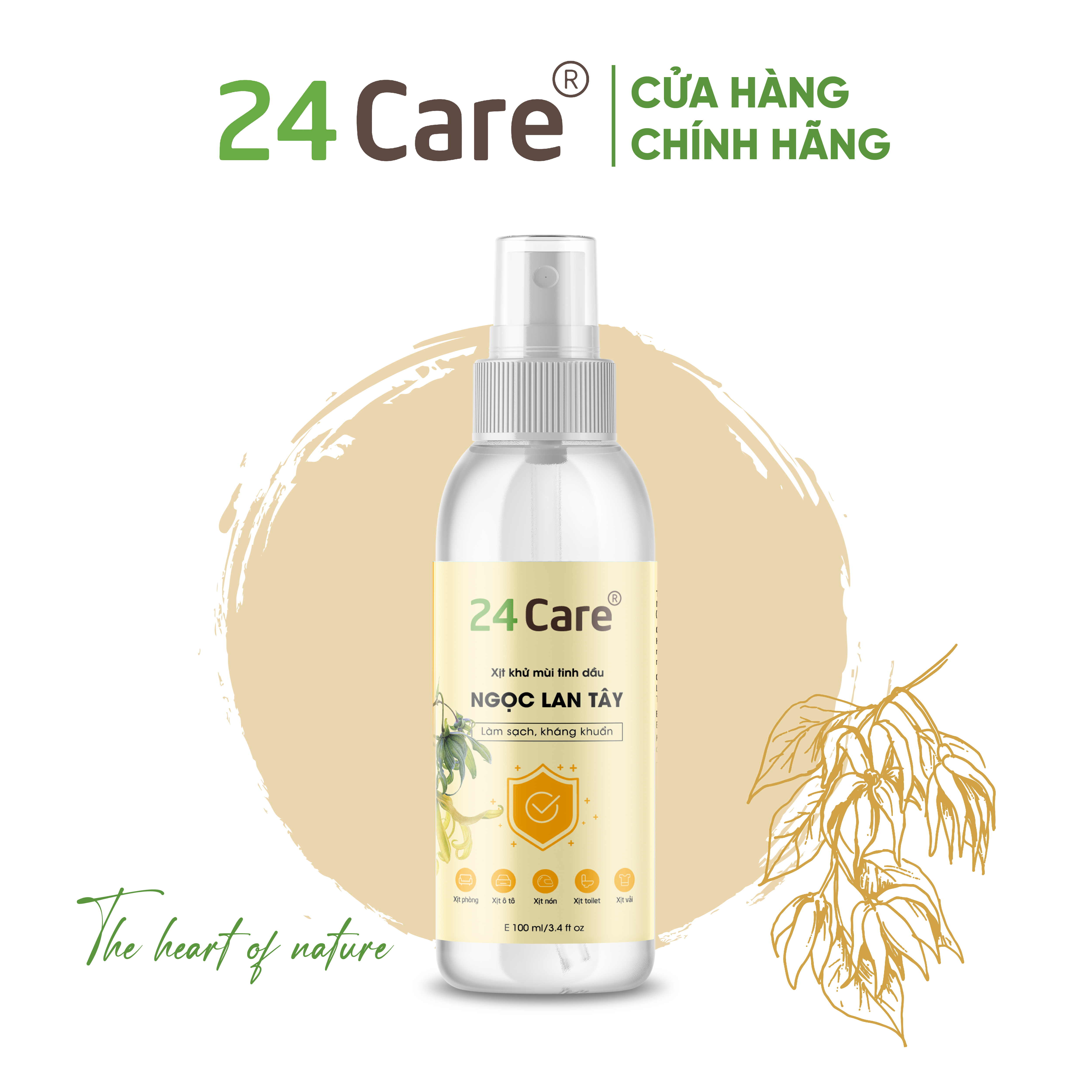 Xịt Phòng Tinh Dầu Ngọc Lan Tây Hữu Cơ Organic 24Care 50ML/100ML/250ML - Kháng khuẩn - Khử mùi hôi - Đuổi muỗi - côn trùng - Tạo không gian lãng mạn, hẹn hò - Hương thơm thư giãn
