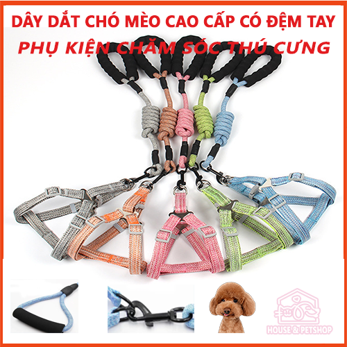 Dây dắt kèm đai yếm cho thú cưng có đệm tay hàng cao cấp