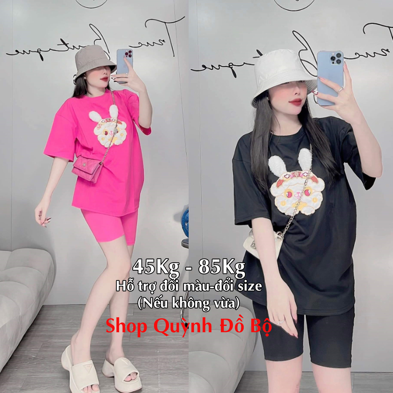 Đồ bộ nữ mặc nhà bộ mặc nhà bigsize sau sinh dễ thương thun cotton quần lửng set thỏ thêu S163