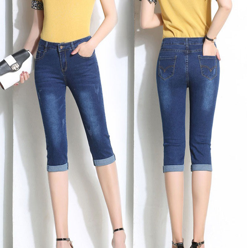 Quần Jean Lửng Dáng Skinny Quần Bò 9 Tấc Lưng Cao Co Giãn 40-65Kg