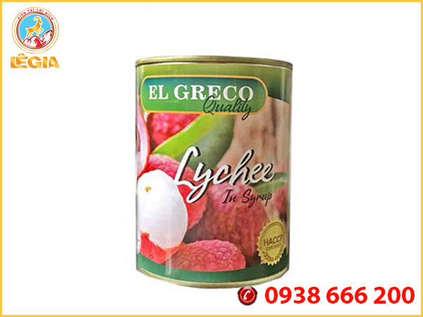 Vải ngâm đóng hộp - vải thiều đóng hộp el greco 565gr