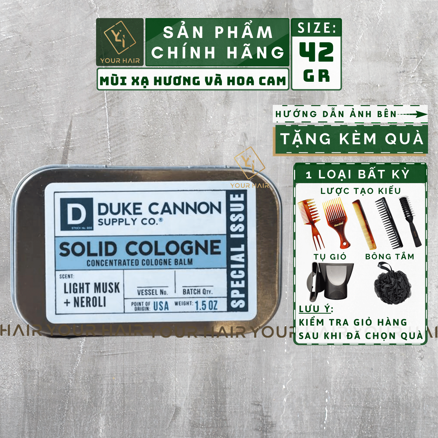 Nước hoa khô duke cannon solid cologne - light musk + neroli - 42gr