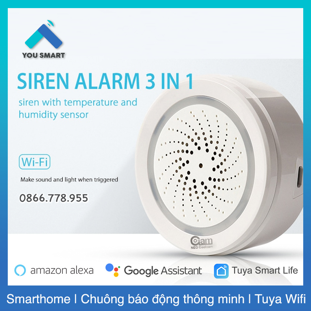 Loa báo động Wifi/Zigbee tích hợp Cảm biến nhiệt độ, độ ẩm Tuya 3in1.