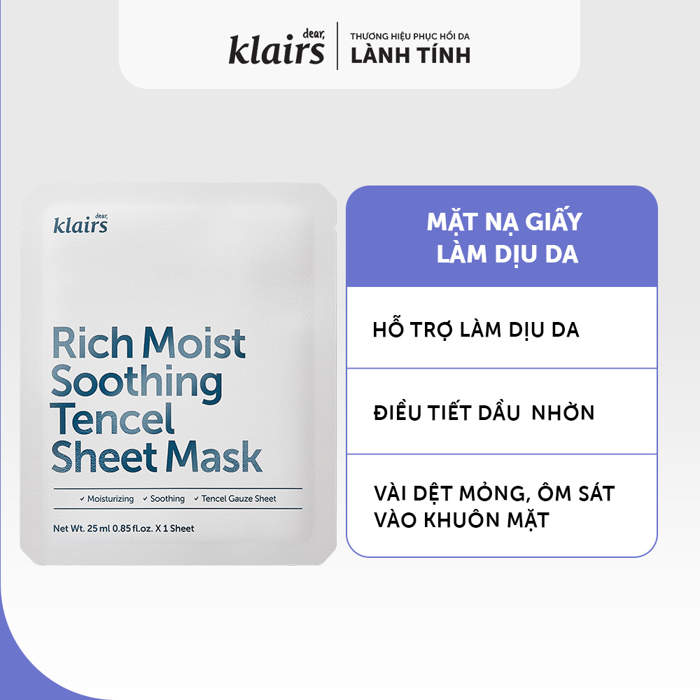 Mặt nạ dưỡng da Dear, Klairs Rich Moist Soothing Tencel 25ml