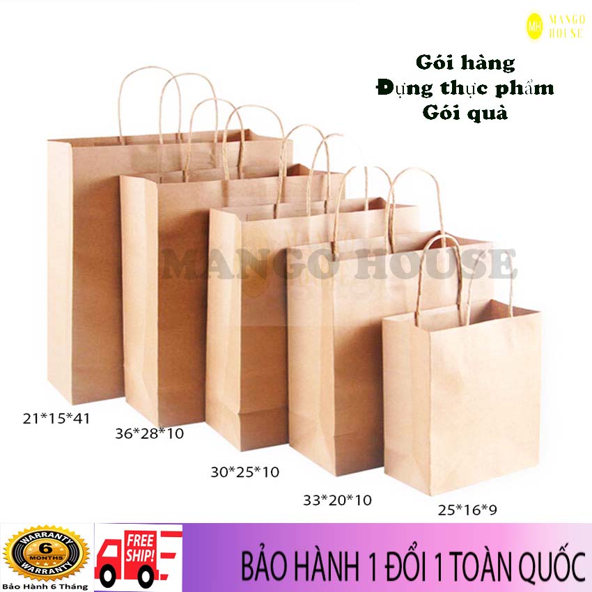 Túi giấy kraft có quai định lượng 120gsm, siêu cứng- Đựng quà, thực phẩm, gói hang- Bền dai, chắc chắn, an toàn với sức khỏe, bảo vệ môi trường- Mango House shop- Túi kraft, túi xi măng, túi đóng hàng, túi ship hàng, túi giấy