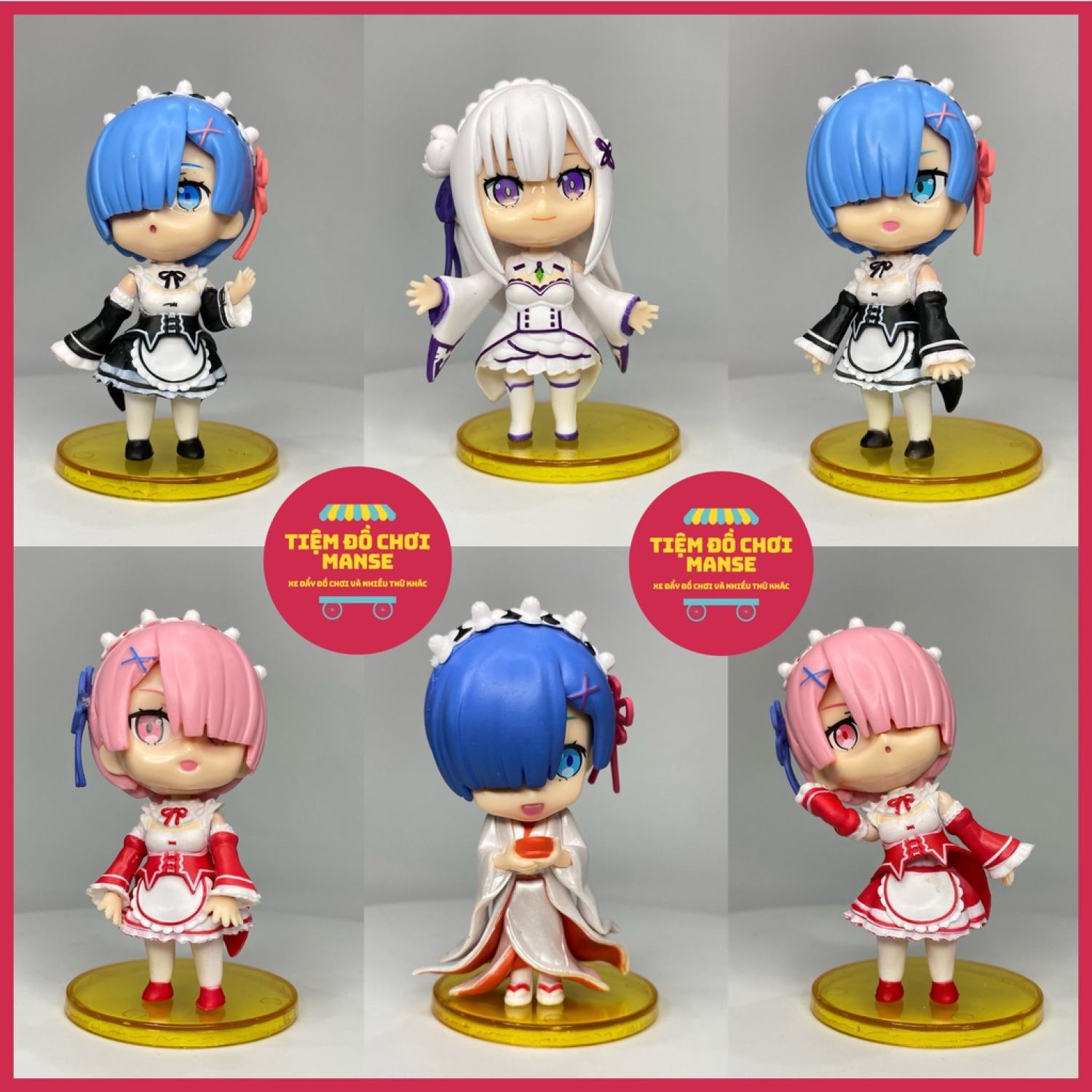 Mô hình chibi Re:zero dễ thương đáng yêu cô gái Rem Ram Emilia Frederica Echidna bền màu
