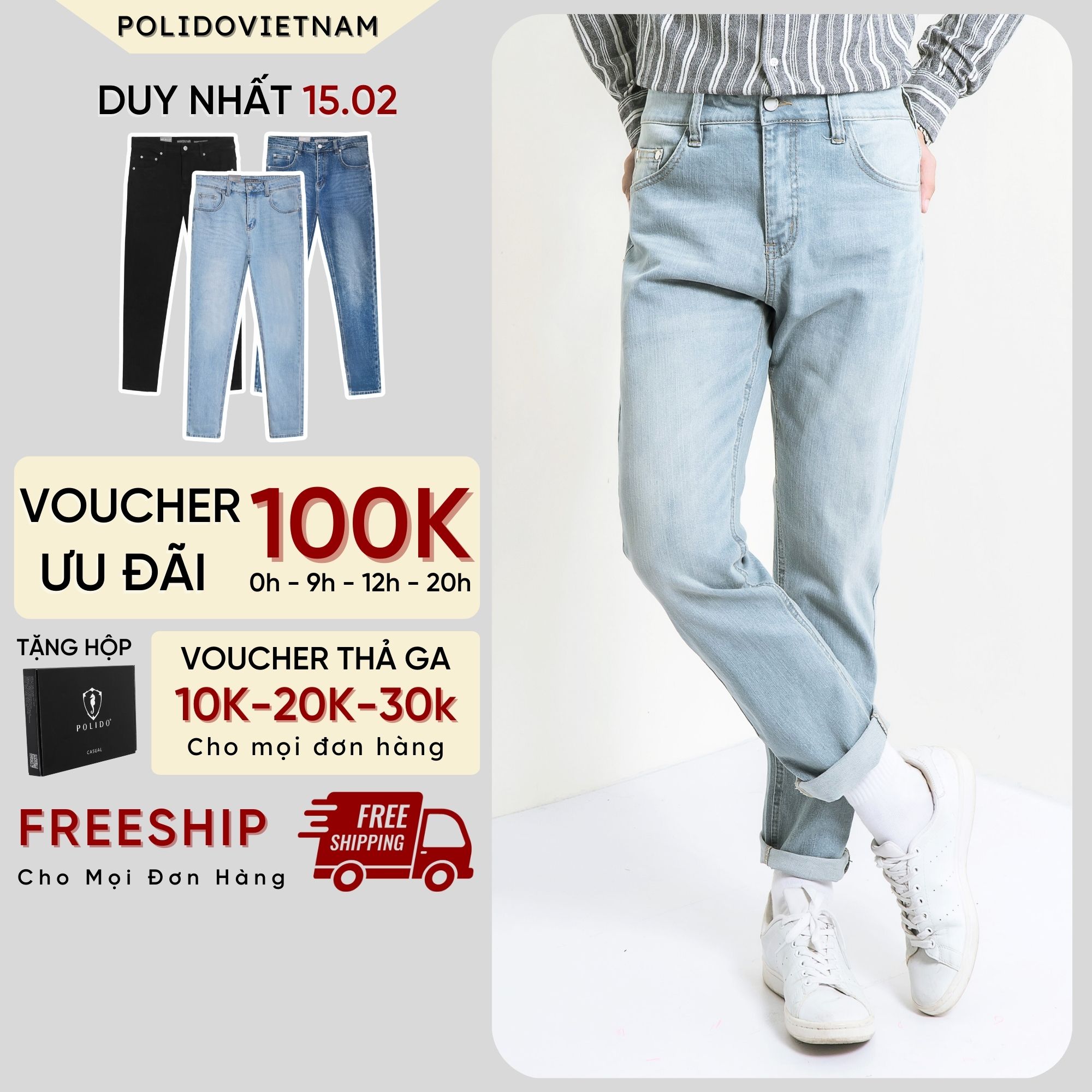 Quần Jeans Trơn CF Nam Kiểu Dáng Basic, Chất Liệu Jeans Co Giãn Nhẹ