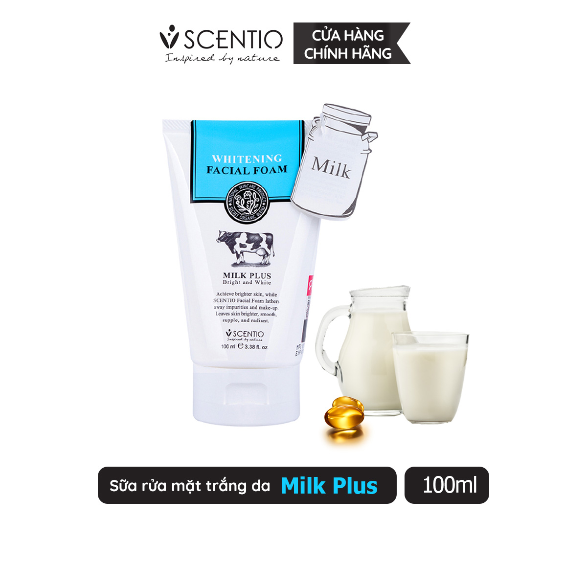 Sữa rửa mặt tạo bọt dưỡng trắng và trẻ hoá da Scentio Milk Plus 100 ml