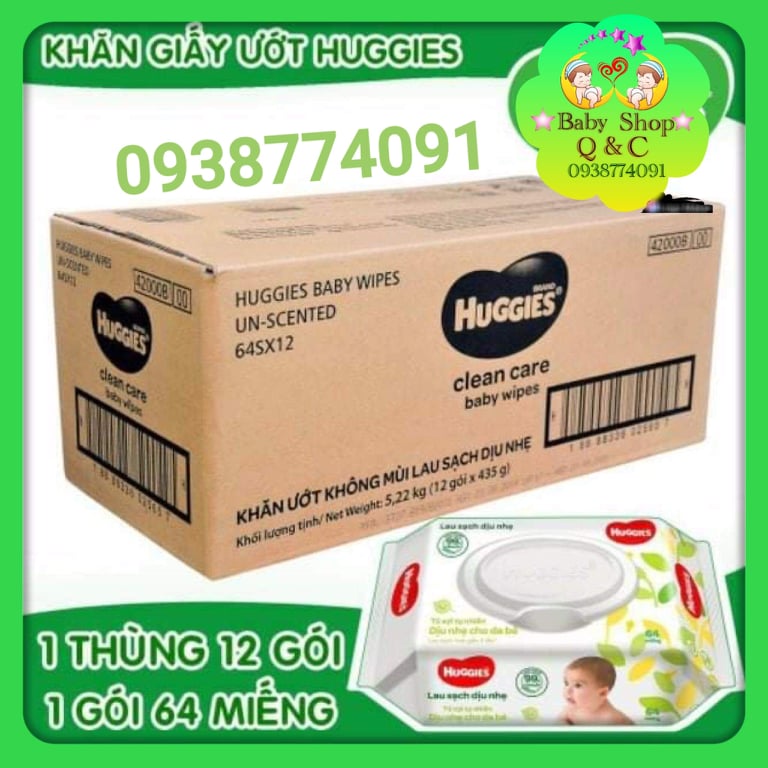 *thùng 12 gói khăn ướt huggies không mùi 64 tờ