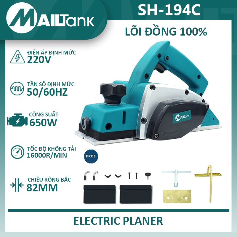 Máy bào gỗ MAILTANK SH194 lưỡi 82mm dây đồng 100% Máy bào gỗ cầm tay 650W máy bào xả nhám mặt gỗ phù hợp mọi loại gỗ
