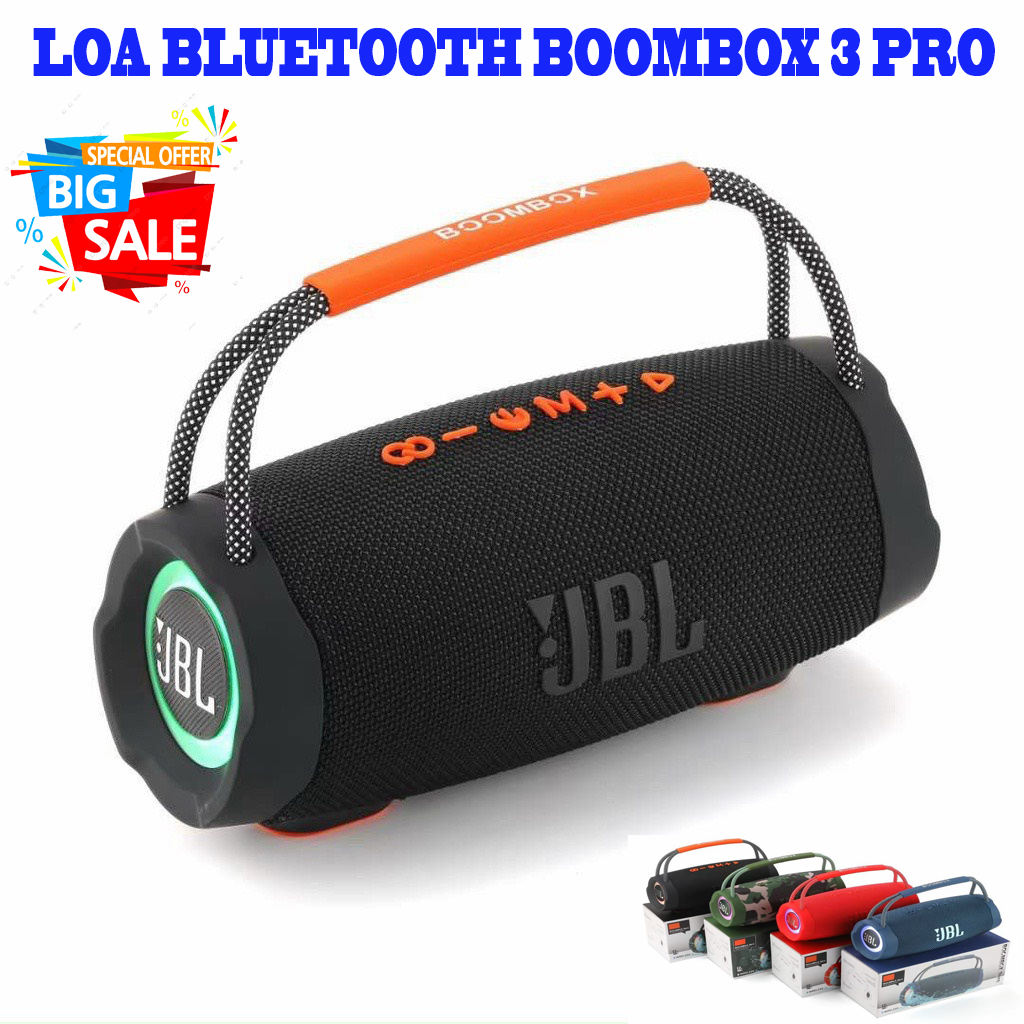 [ MẪU MỚI 2023 ] Loa Bluetooth JBL BoomBox 3 Pro, Thế Hệ Mới, Bass Mạnh, Âm Thanh Lớn Cực Đỉnh Bluetooth 5.1, Chống Nước IPX7, Giắc Cắm 3.5mm Tiện Lợi, Đầu Micro USB, Hỗ Trợ Thẻ TF, Bảo Hành 12 Tháng.