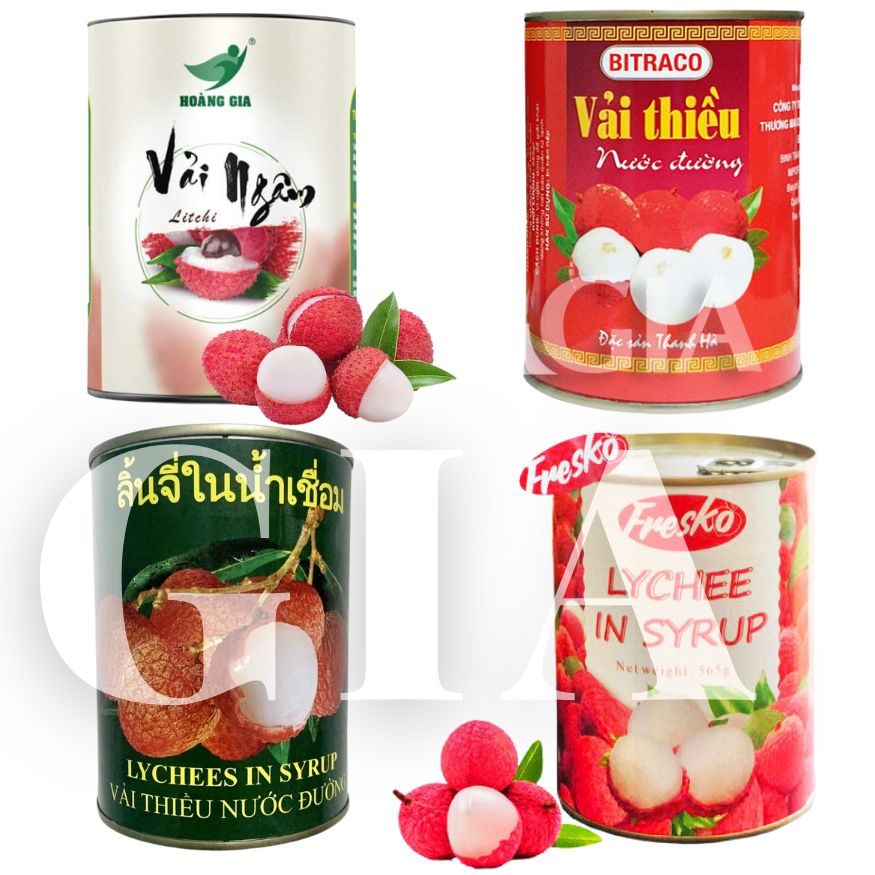 Vải ngâm Hoàng Gia, thanh hà, bitraco, fresko lon 565G