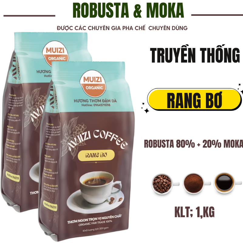 Cà phê hạt nguyên chất, cà phê hạt robusta rang bơ robusta 80% +20% moka ,loại thuyền thống