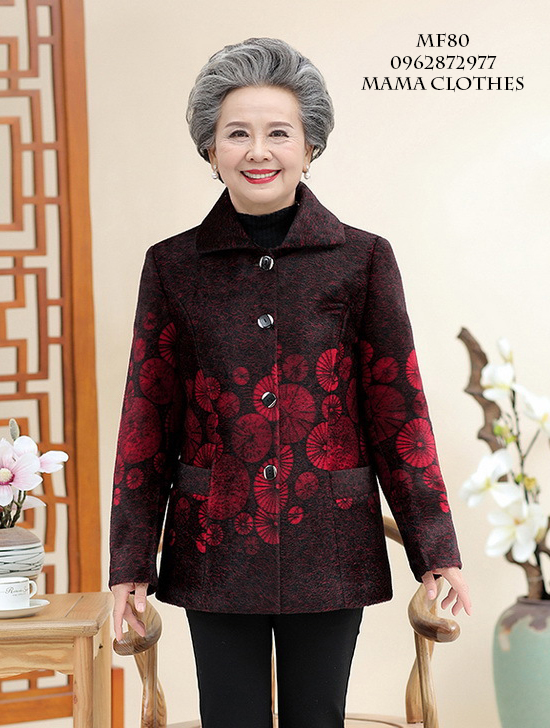Áo khoác nhung lót lông cho bà già, áo ấm người già MF80