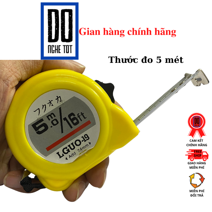 Thước 5 mét vỏ nhựa màu vàng loại cót mỏng