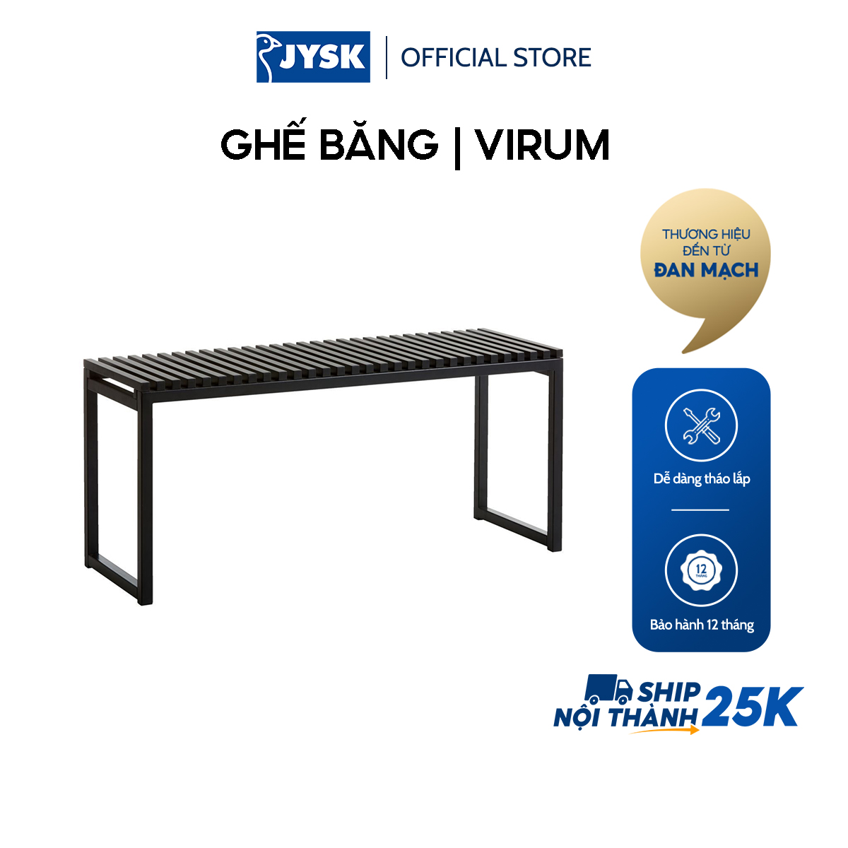 Ghế băng | JYSK Virum | kim loại/gỗ thông | đen | R100xS35xC45cm