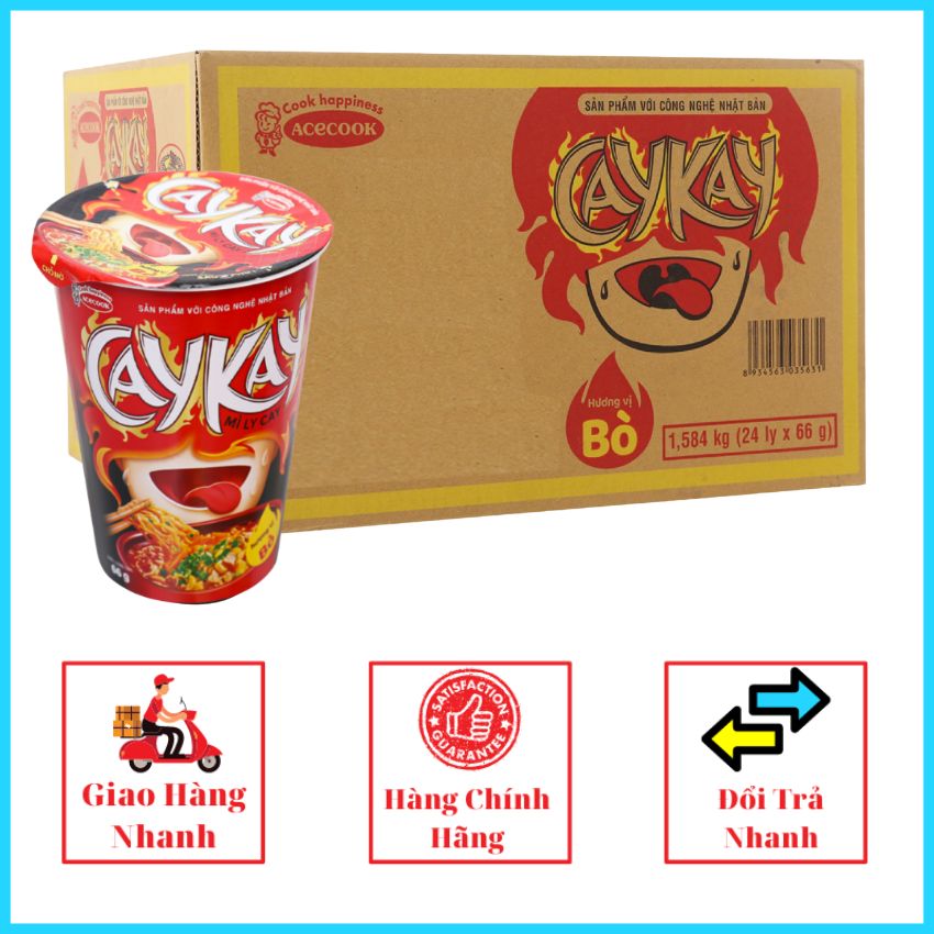 Mì ly caykay hương vị bò, hải sản 66g x24ly mlck01