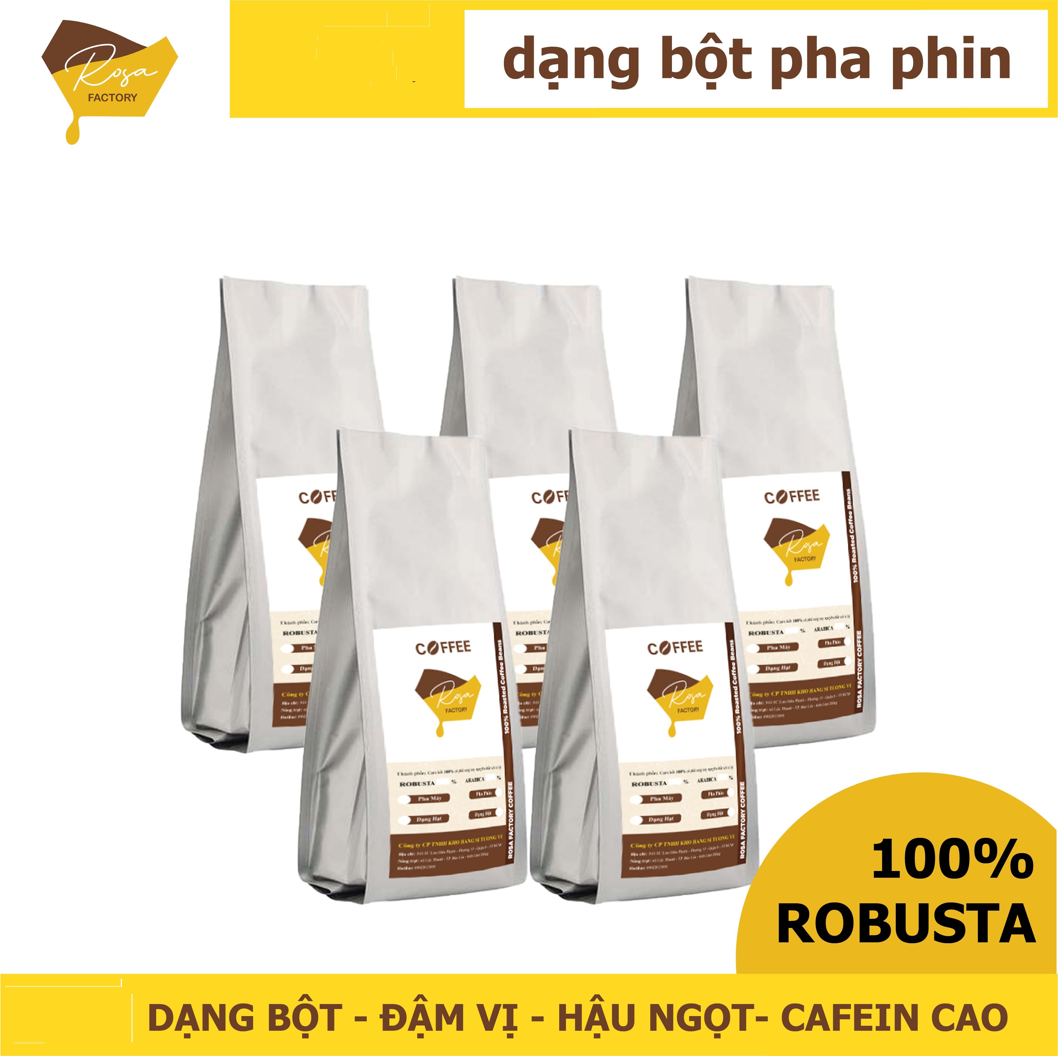 Bột cà phê nguyên chất tẩy tế bào chết, trắng da - 100gr , Rosa farm