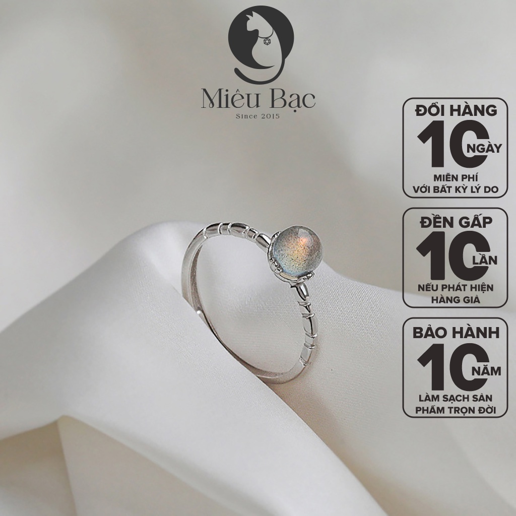 Nhẫn bạc nữ đá mặt trăng moonstone nhỏ chất liệu bạc Thái thời trang phụ kiện trang sức Miêu Bạc N000573