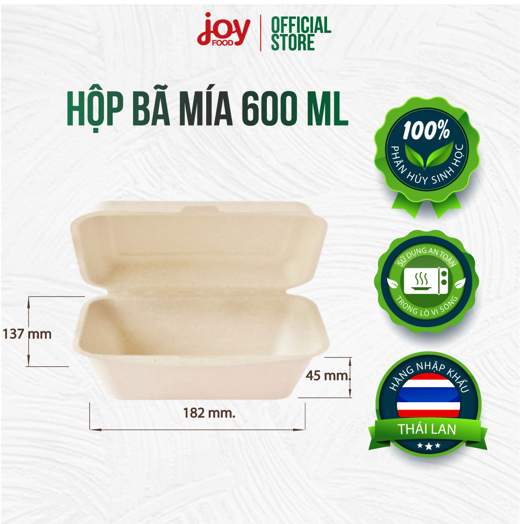 50 hộp bã mía Gracz đựng cơm phần, xôi xéo, gỏi cuốn hàng nhập khẩu Thái Lan