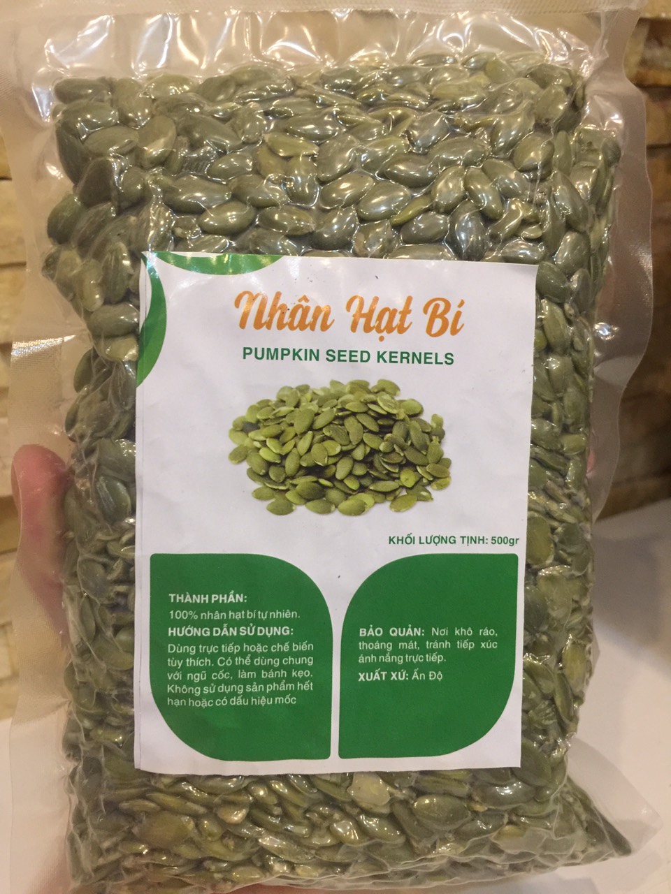 500 gram nhân hạt bí đã tách vỏ ấn độ