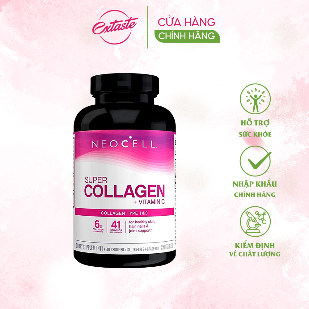 Collagen Neocell lựu đỏ Collage dạng nước Collagen viên Super Collagen Powder Unflavored Dạng Bột 200g Extaste