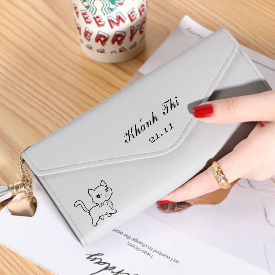 Ví bóp nữ cầm tay kiểu dáng thời trang - ví nữ dài tua rua khắc tên theo yêu cầu- quà 20/10 - quà sinh nhật- quà 8/3 ý nghĩa cho bạn gái