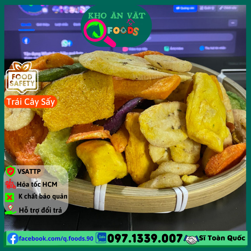 Trái cây sấy xuất khẩu 300gr rau củ đà lạt sấy thăng hoa ăn vặt Q Foods