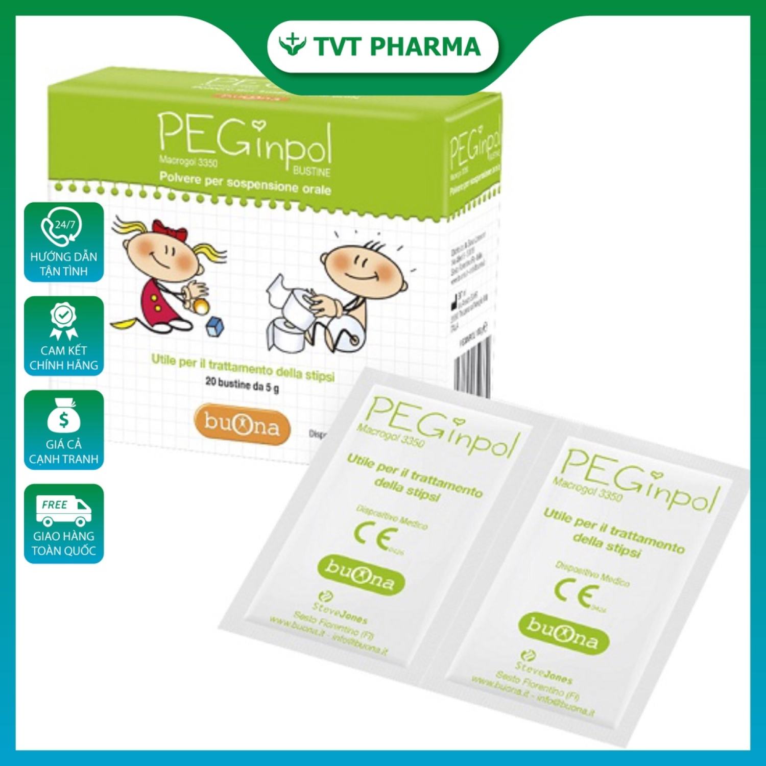 Buona PEGinpol ngane ngừa táo bón cho trẻ em - Hộp 20 Gói 5g