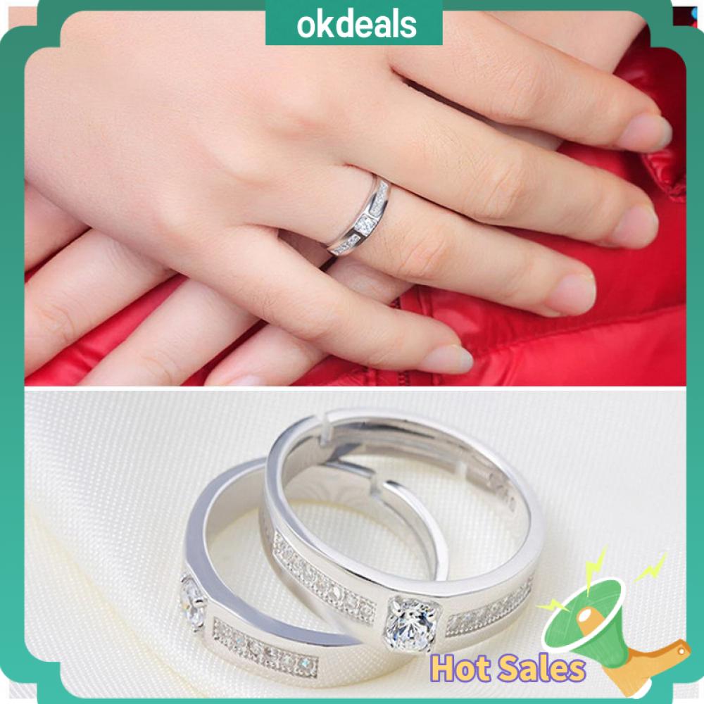 1 * Phụ Nữ Đàn Ông Mở Trang Sức Cưới Mạ Bạc Nhẫn Ngón Tay Đính Hôn Cặp Đôi Pha Lê