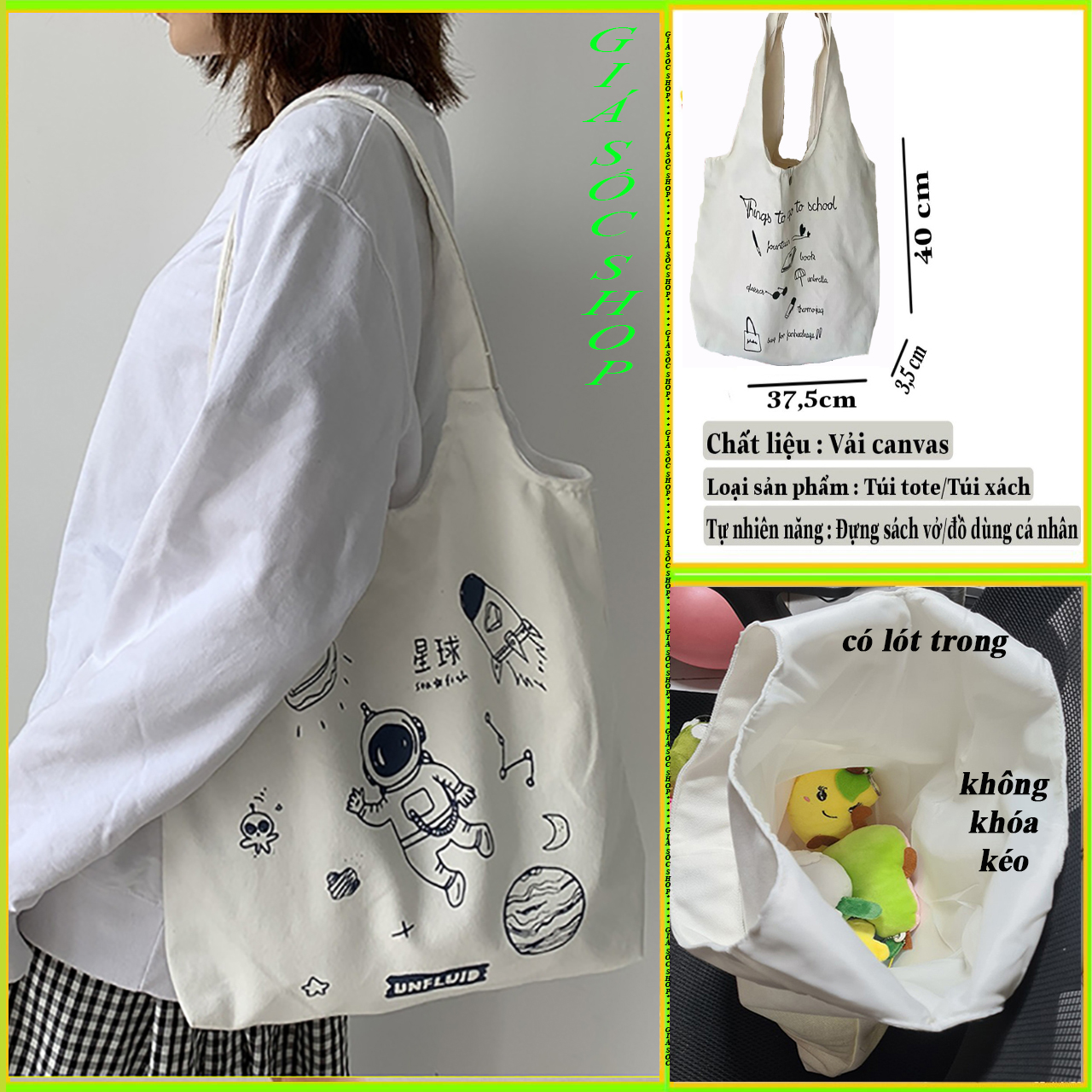 [HCM][BAO RẺ] Túi tote đeo vai vải canvas mềm quay liền loại to đi học  đi chơi  đi làm đều rất ok!