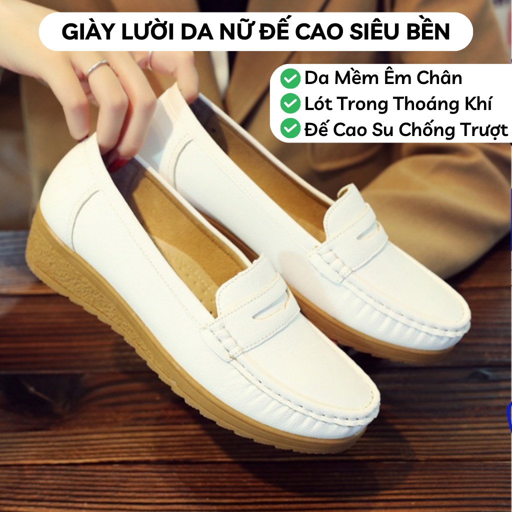 Giày Lười Độn Đế Nữ, Giày Moca Nữ Chất Liệu Da Cao Cấp - GN05