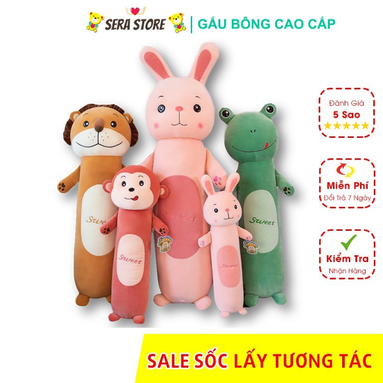 Gấu Bông Gối Ôm Hình Thú Ếch Thỏ Khỉ Thú Bông Cho Bé Siêu Mịn Co Dãn 4 Chiều Cực Êm Siêu Đáng Yêu 50cm - 95 cm