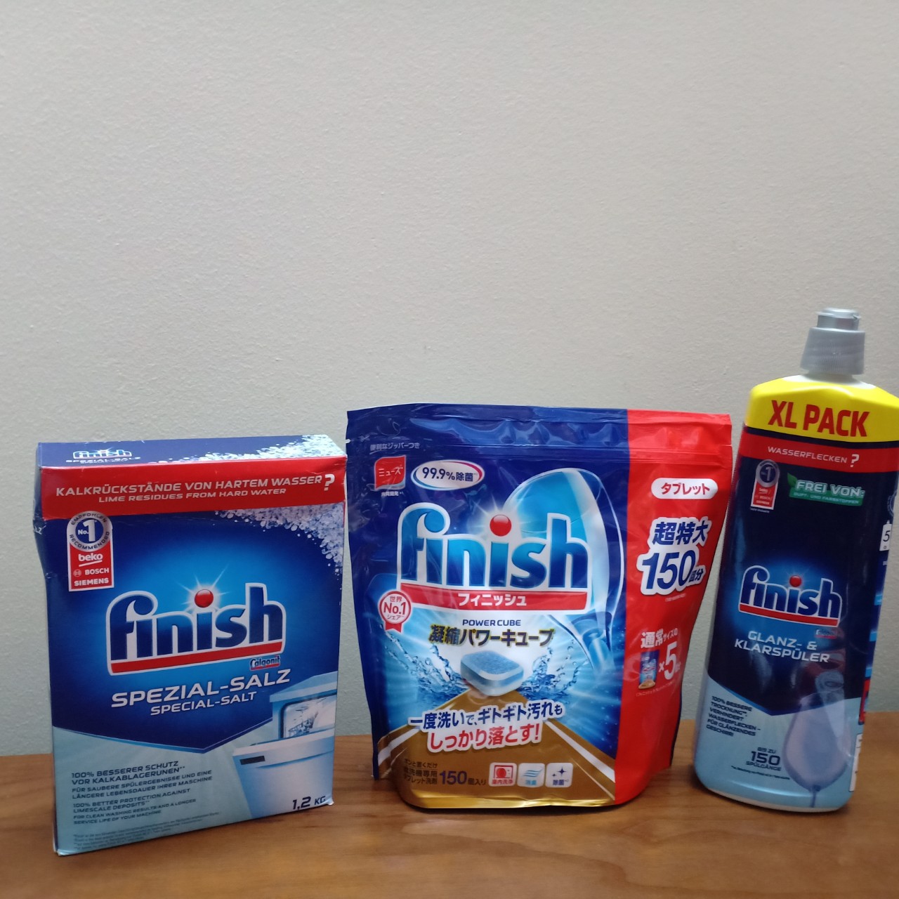 Viên rửa bát Finish 150 viên + Muối 1,2kg + Nước làm bóng Finish 750ml nhập khẩu Châu Âu,