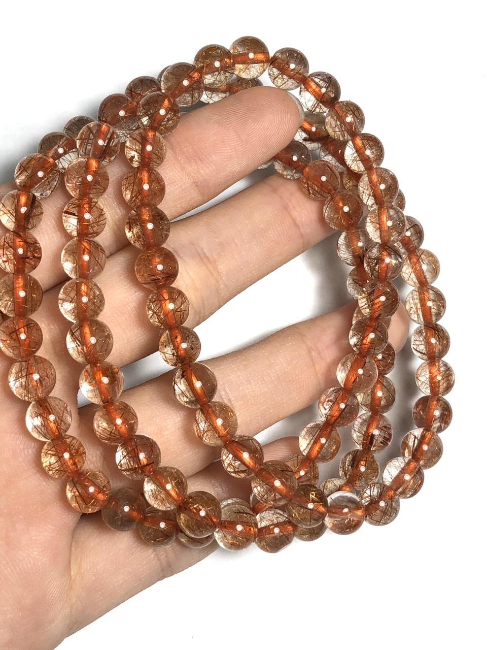 Vòng tay thạch anh tóc đỏ vip 6mm quấn 3 vòng tự nhiên tặng kèm hộp gấm cao cấp