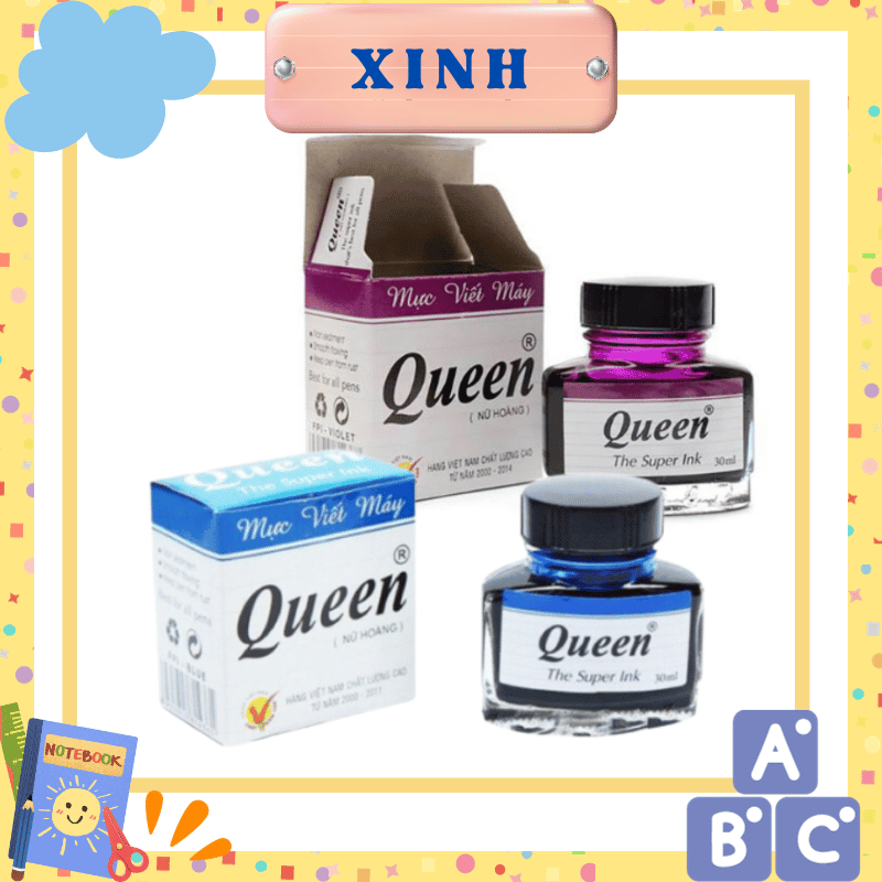 Mực viết máy Queen chính hãng 30ML hộp thủy tinh