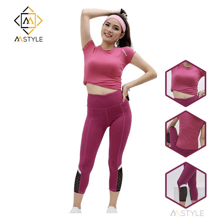 Bộ đồ tập Gym nữ set đồ tập Yoga thể thao cao cấp giá rẻ quần lửng hồng OPY85