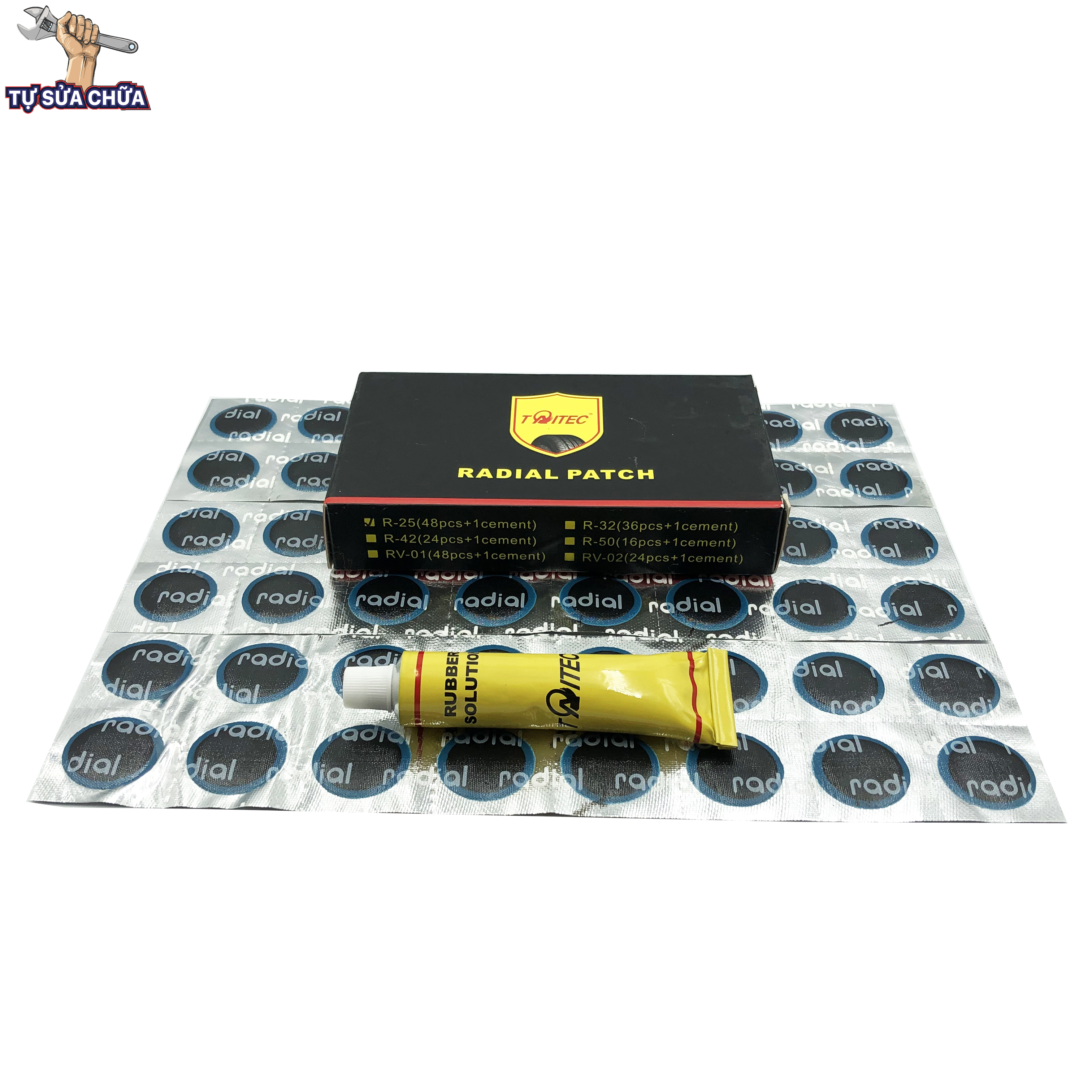 Miếng vá lốp radial hình oval Taitec đường kính 25mm R-25 (hộp 48 miếng vá + tuýp keo)