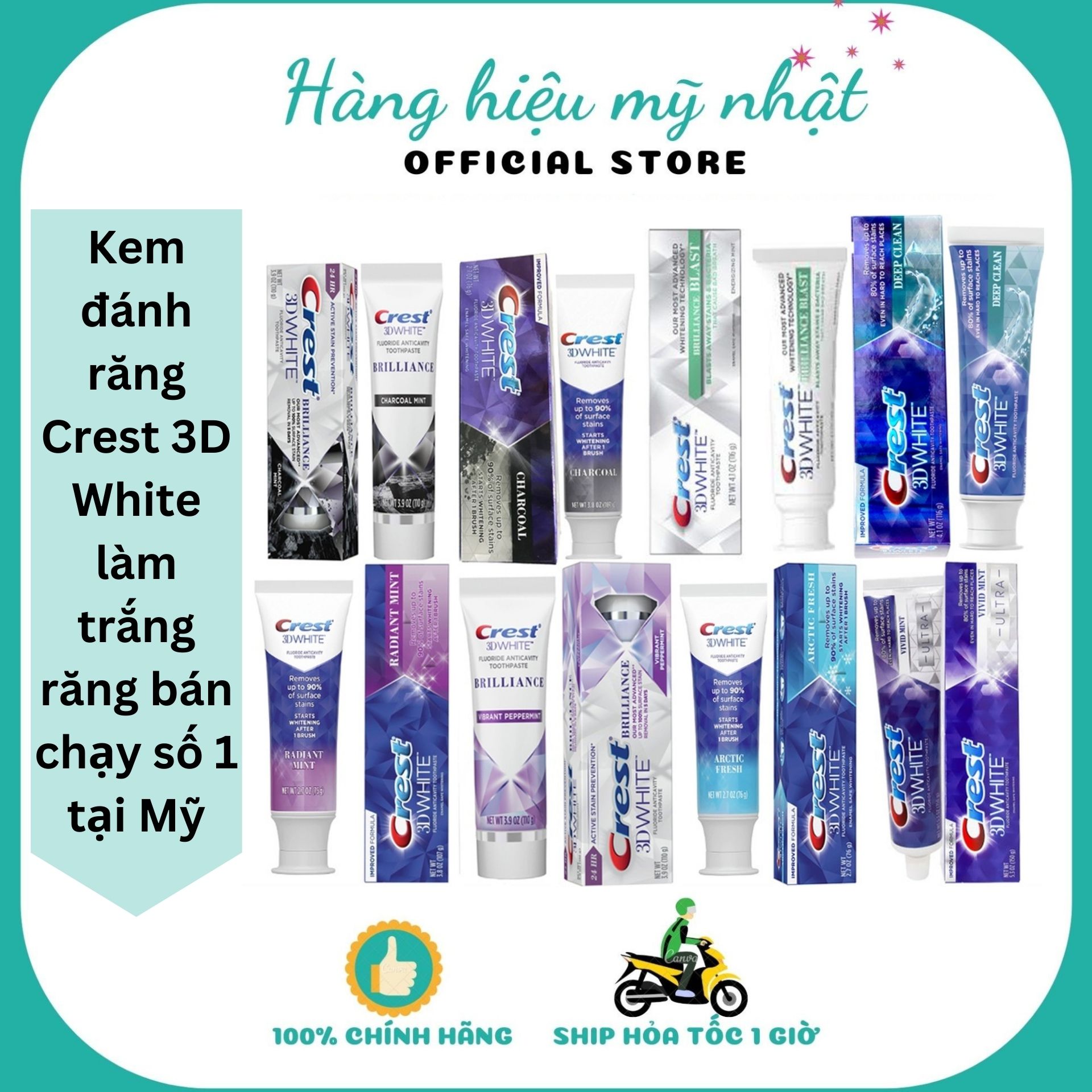 Kem đánh răng làm trắng răng Crest 3D White Brillance tuýp 116 g của Mỹ mẫu mới