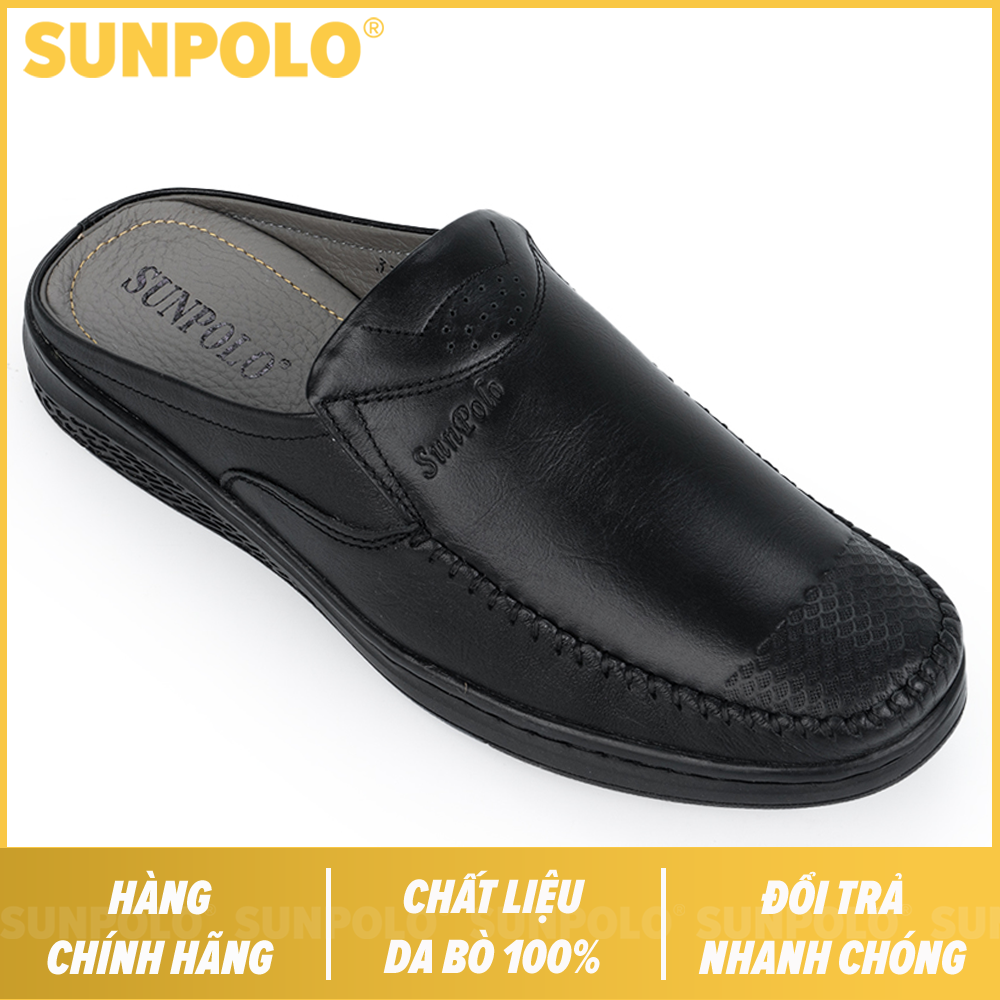 Dép sục nam da bò SUNPOLO SPO333 Đen Có size lớn