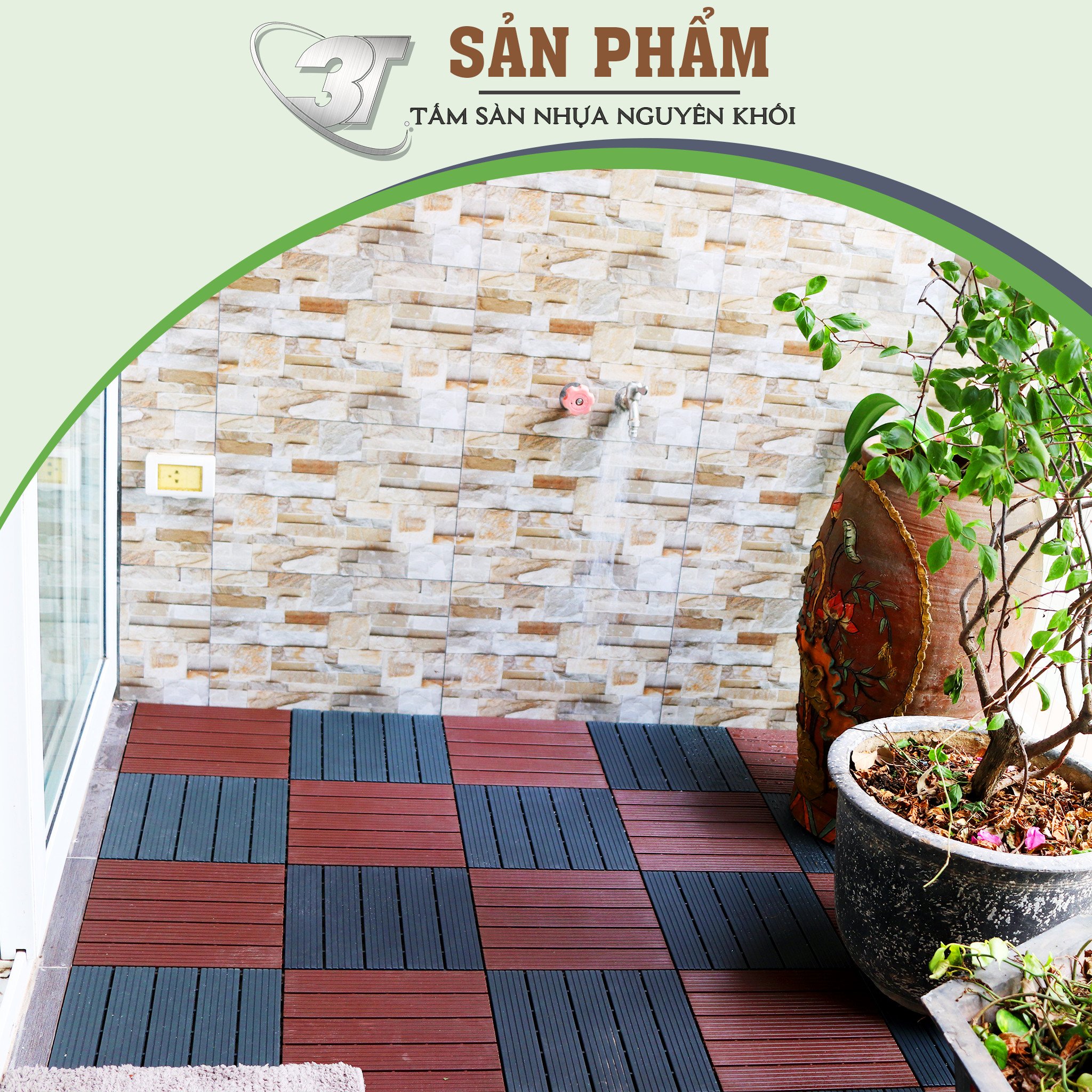 Vỉ nhựa lót sàn nhà tắm, ban công, sân vườn, Thảm Ban Công Nguyên Khối 3T KT 30x30x1cm