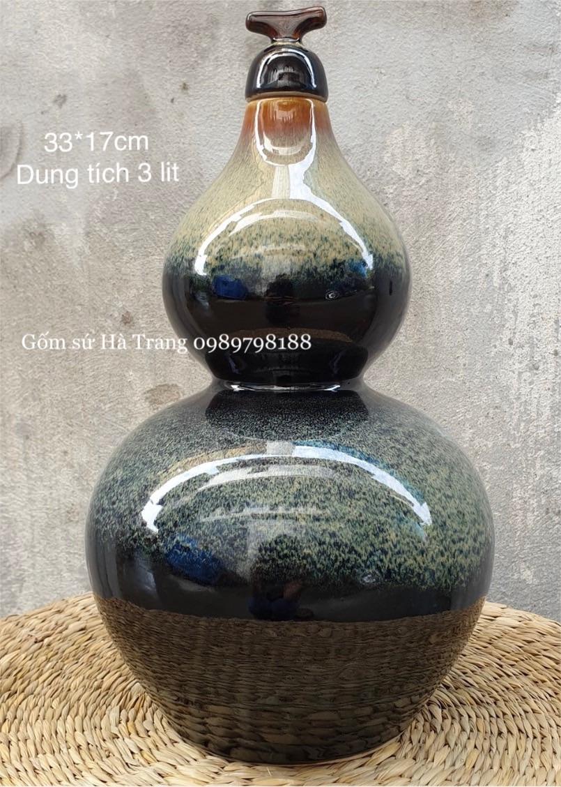 Nậm hồ lô dung tích 3 lit gốm sứ Bát Tràng cao cấp men hoả biến thiên hà