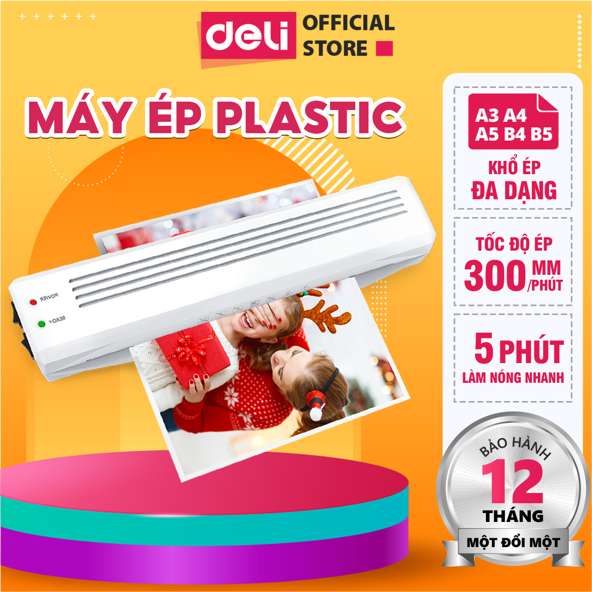 Máy Ép Plastic DELI, Máy Ép Màng Nhựa Khổ A3 A4 A5 B4 B5 Chuyên Sử Dụng Để Ép Bảo Vệ Tài Liệu Giấy Tờ Cho Văn Phòng Làm Việc, Ép Ảnh, Poster, Lưu Giữ Chống Lại Các Tác Động Từ Môi Trờng