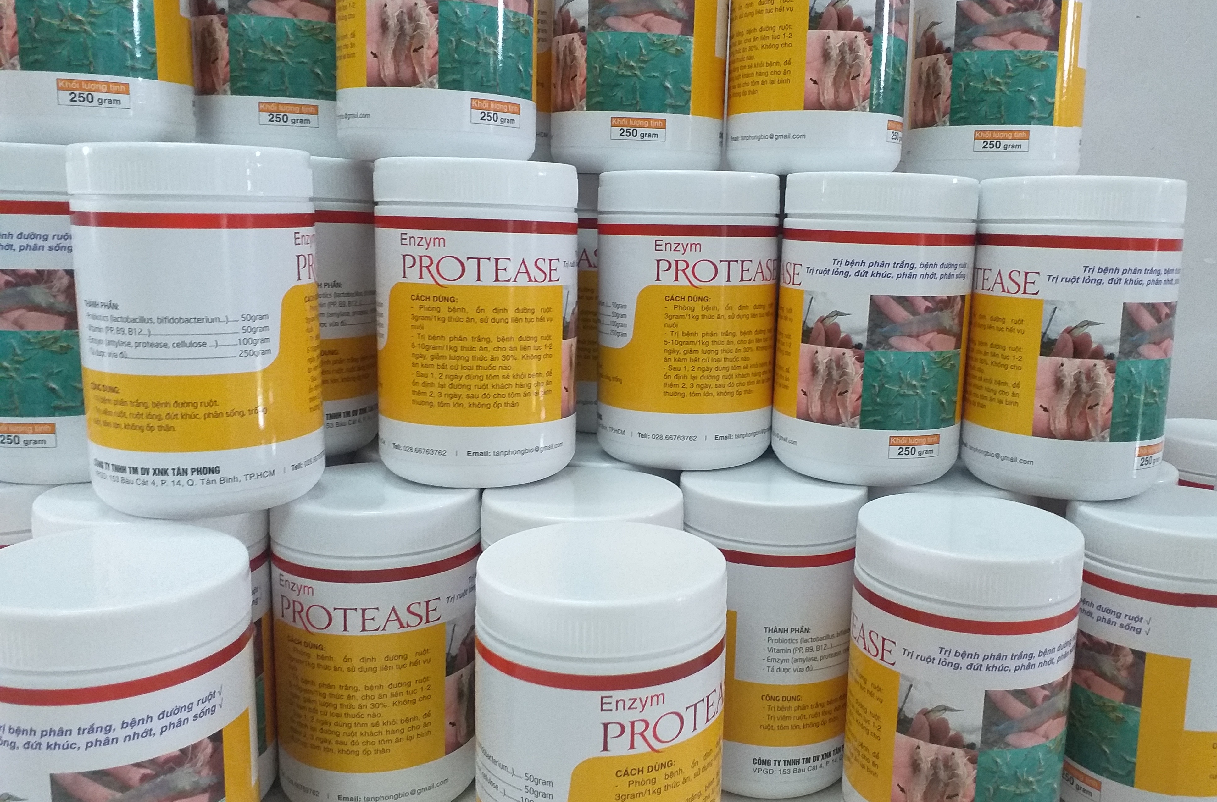 Enzym Protease - Trị phân trắng phân nhớt ruột lỏng ruột đứt khúc phân dính đuôi phục hồi gan xấu ruột yếu nhanh trên tôm cá