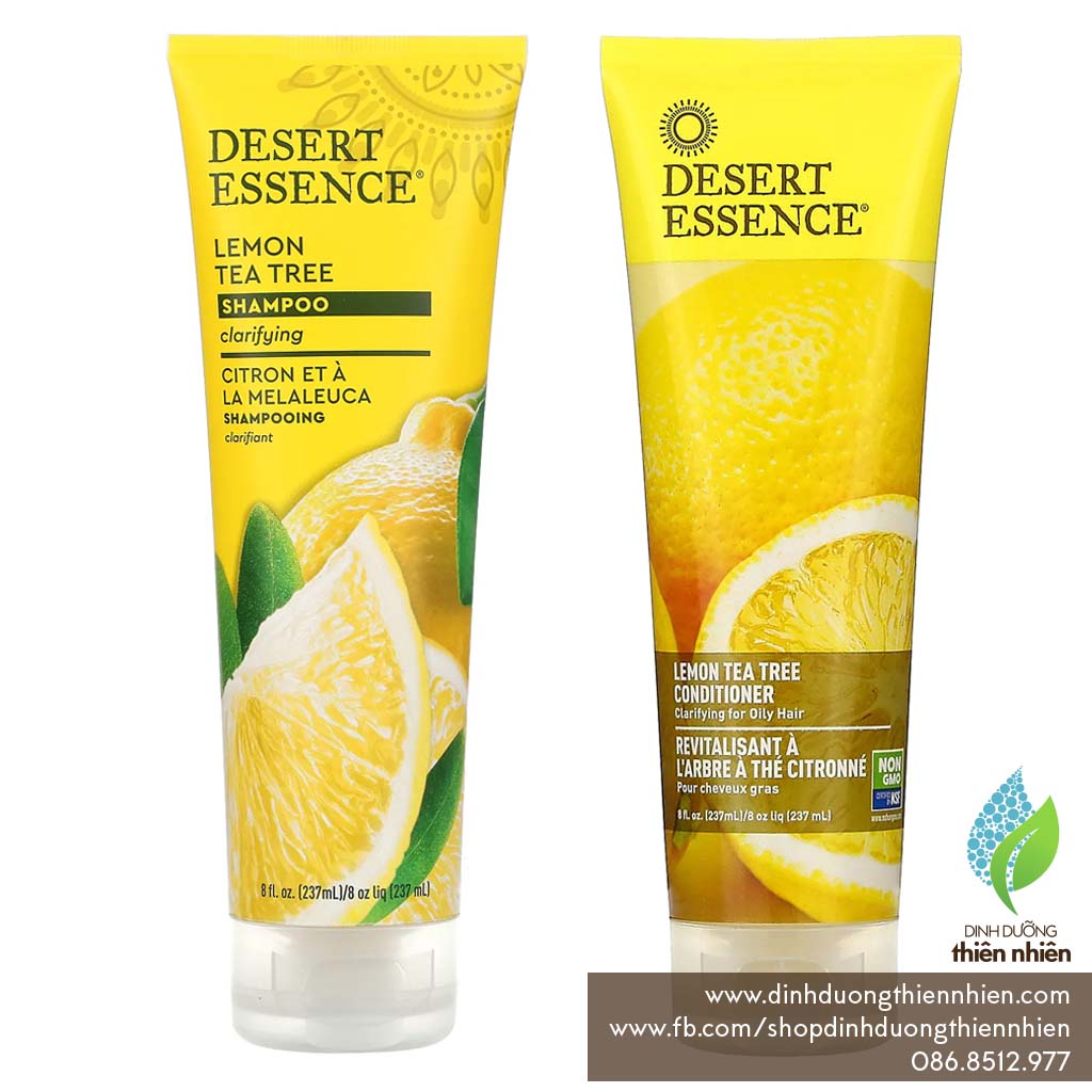 Dầu gội dầu xả desert essence organic shampoo, dành cho tóc dầu, hương chanh & tràm trà, 237ml