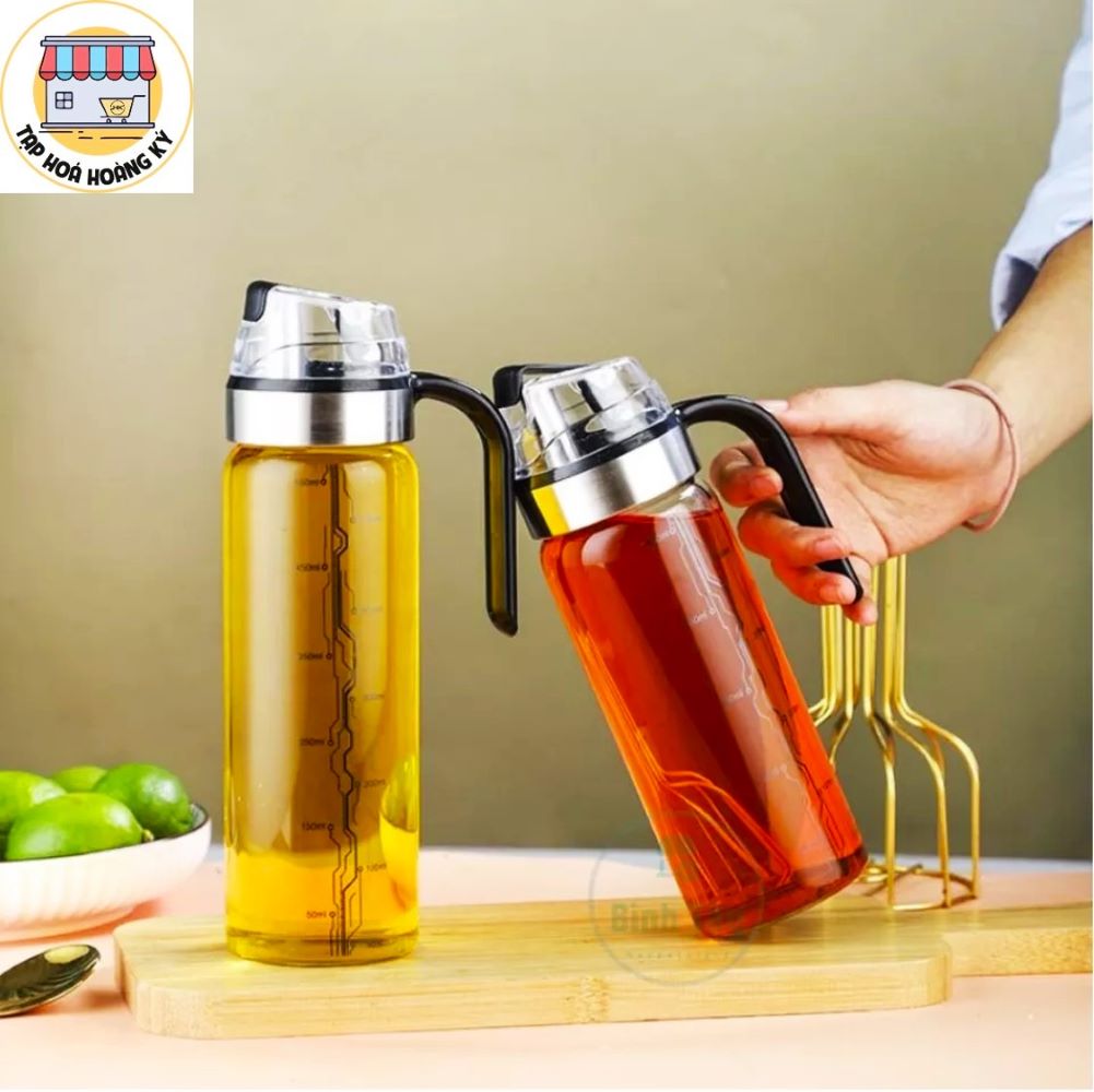 Bình thủy tinh đựng dầu ăn tự mở nắp khi rót 480ml