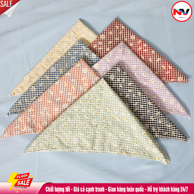 Khăn Bandana Turban Kẻ Caro Hoa Cúc Thanh Lịch Cho Nữ